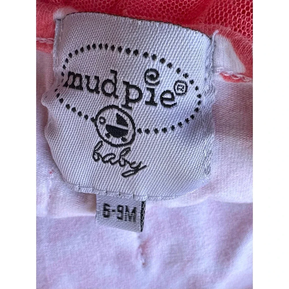 Mud Pie Baby Girls Pink White Damask Ruffle Tulle Bodysuit 6-9M